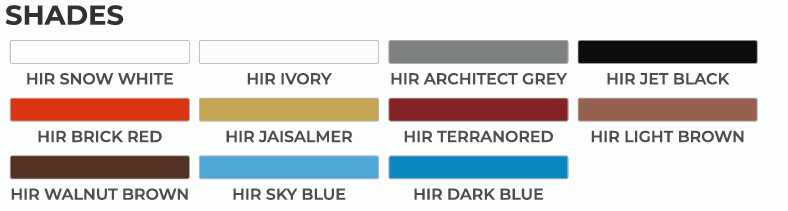 HIR Tiles Grout — available shades chart